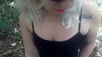 Naughty wife giving head in the woods