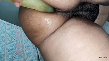 Thick Indian Wife’s Double Penetration Research: Cucumber and Dildo Filling Ass and Pussy in Clear Hindi Audio