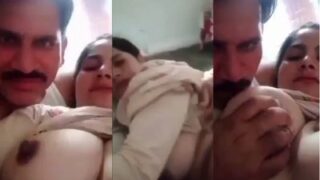 Big tits Indian babe gets her juicy melons worshipped by her man in a steamy suck session