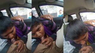 Tamil lover slurping her husband’s cock in the backseat