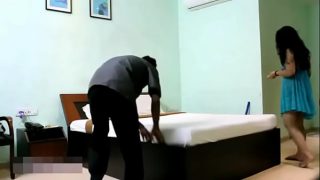 Seductive Indian Housewife in Blue Lingerie Tempts Young Room Service Stud