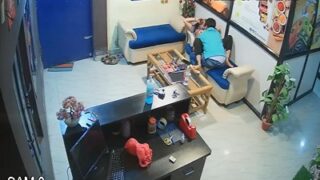 Office worker indulges in steamy holiday fling, sucking his coworker’s creamy breasts
