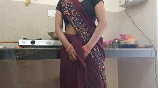 Desi village bhabhi gets wild in the kitchen with raw moans in Hindi