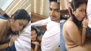 Young coed gets down and dirty with a deepthroat desi blowjob for her man