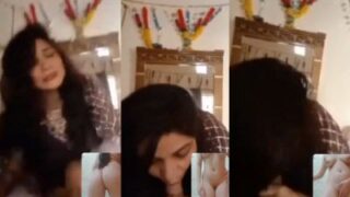 Filthy Wife Sucks Cock While Naked Girlfriend Watches on Video Call Sex