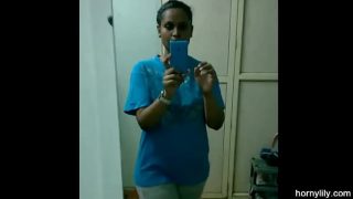 Busty Tamil Maid Lily Gets Horny in the Bathroom, Changing Lingerie and Fingering Herself