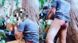 Bareback forest romp: couple gets wild under the ancient oak