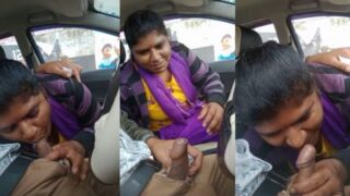 Desi babe deepthroats her man’s cock in the backseat