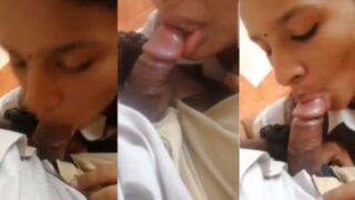 GF sucks her BF’s thick brown cock in his own bedroom