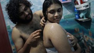 Indian step sister gets me hard in the bath, soaking wet and ready
