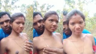 Adivasi couple gets wild and fucks raw in the jungle, no shame, just pure animal lust under the open sky.