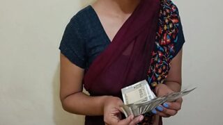 Maid gets her pussy stuffed with cash by the owner while he fucks her desi style.