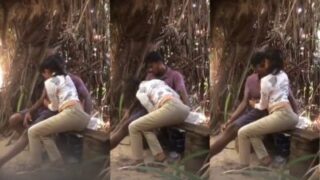 18 year old babe getting fucked hard outside in a wild Bangla session