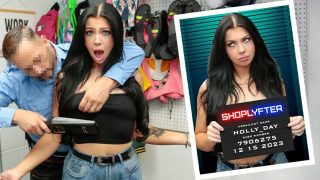 Watch that hot little thief get caught red-handed trying to sneak out with a fresh pair of kicks—her tight body and guilty smile make the interrogation way more fun.